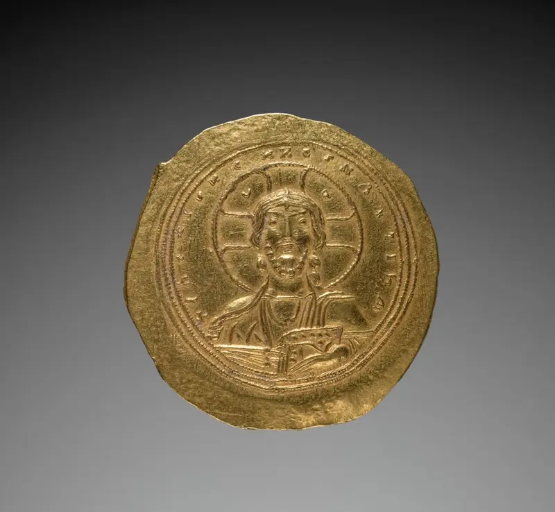 Nomisma with Constantine IX Monomachus (obverse) — تصویر رکورد موزهٔ هنر کلیولند (دسترسی آزاد)