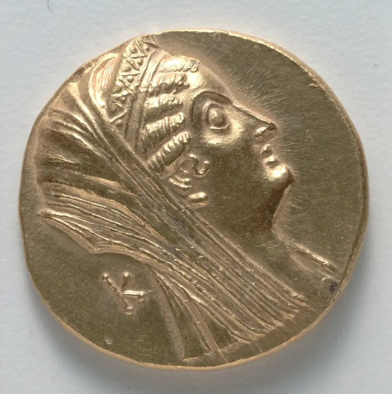 Octodrachm: Head of Arsinoe II, r. (obverse) — تصویر رکورد موزهٔ هنر کلیولند (دسترسی آزاد)