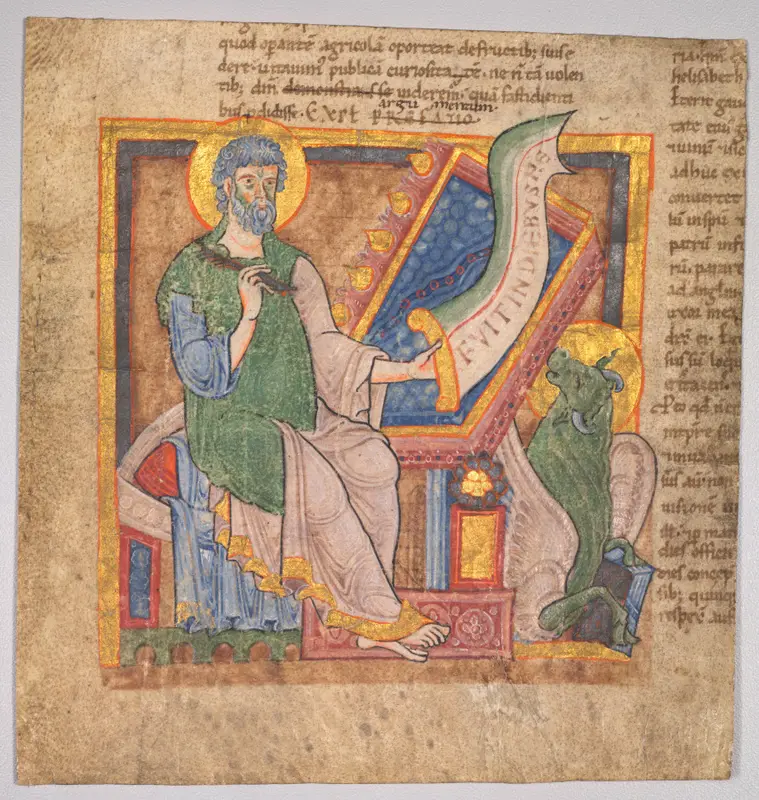 Miniature from a Latin Bible: Saint Luke — تصویر رکورد موزهٔ هنر کلیولند (دسترسی آزاد)