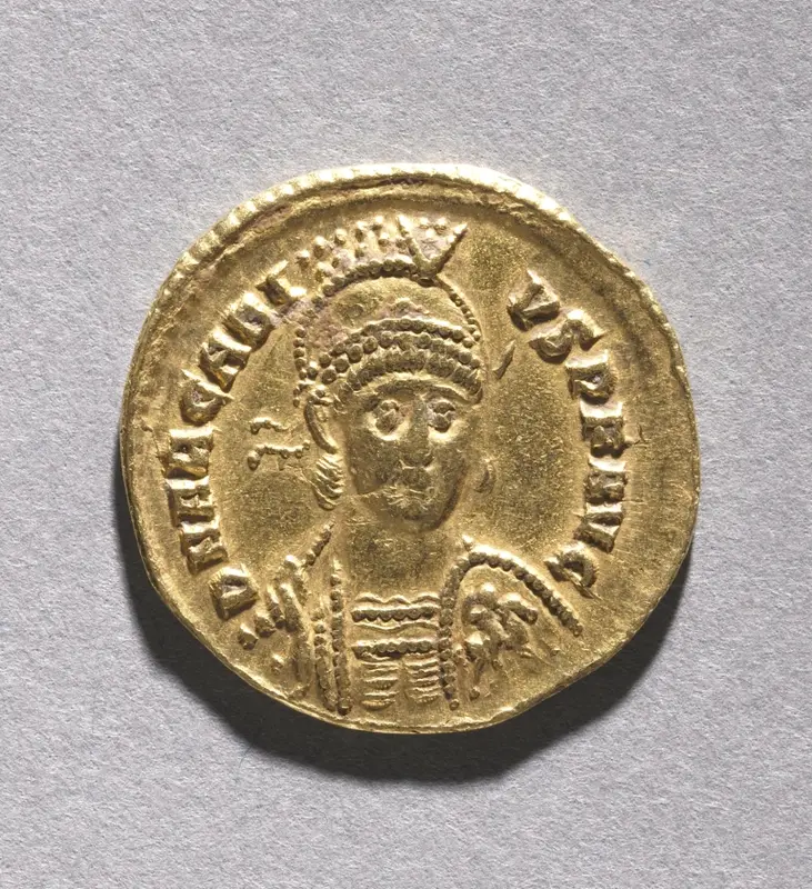 Tremissis of Honorius (obverse) — تصویر رکورد موزهٔ هنر کلیولند (دسترسی آزاد)