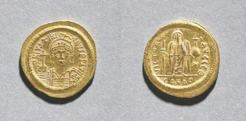 Solidus of Justinian I — تصویر رکورد موزهٔ هنر کلیولند (دسترسی آزاد)