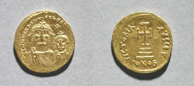 Solidus with Heraclius and his Son Heraclius Constantine — تصویر رکورد موزهٔ هنر کلیولند (دسترسی آزاد)