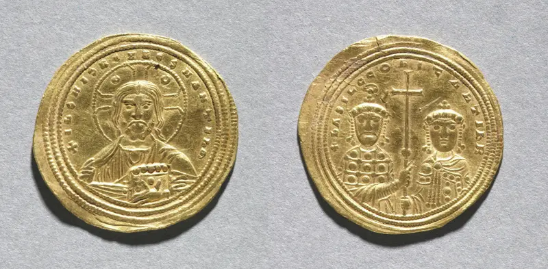 Nomisma with Basil II Bulgarotonos and His Brother Constantine VIII — تصویر رکورد موزهٔ هنر کلیولند (دسترسی آزاد)