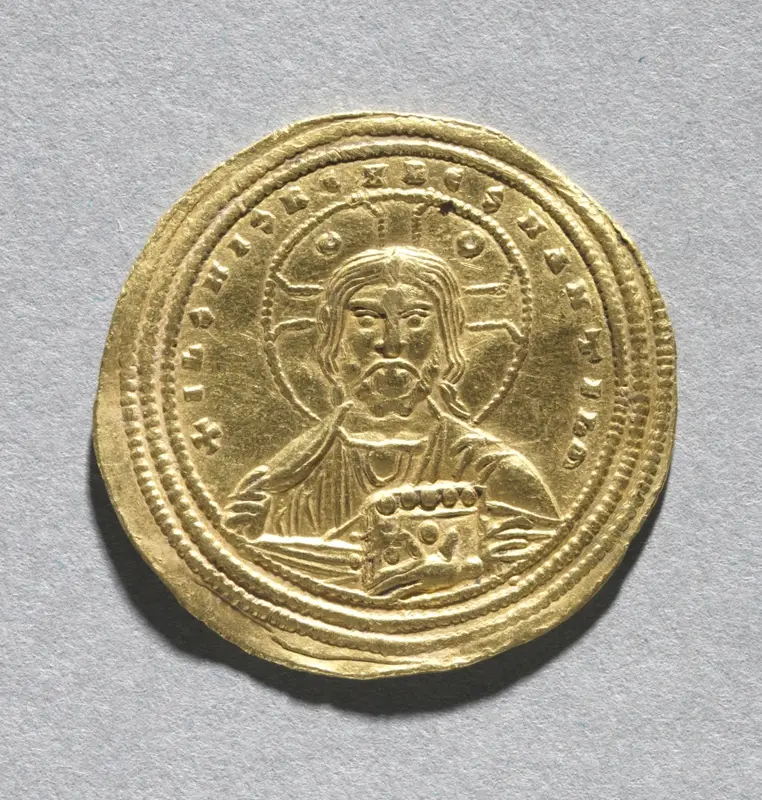 Nomisma with Basil II Bulgarotonos and His Brother Constantine VIII (obverse) — تصویر رکورد موزهٔ هنر کلیولند (دسترسی آزاد)