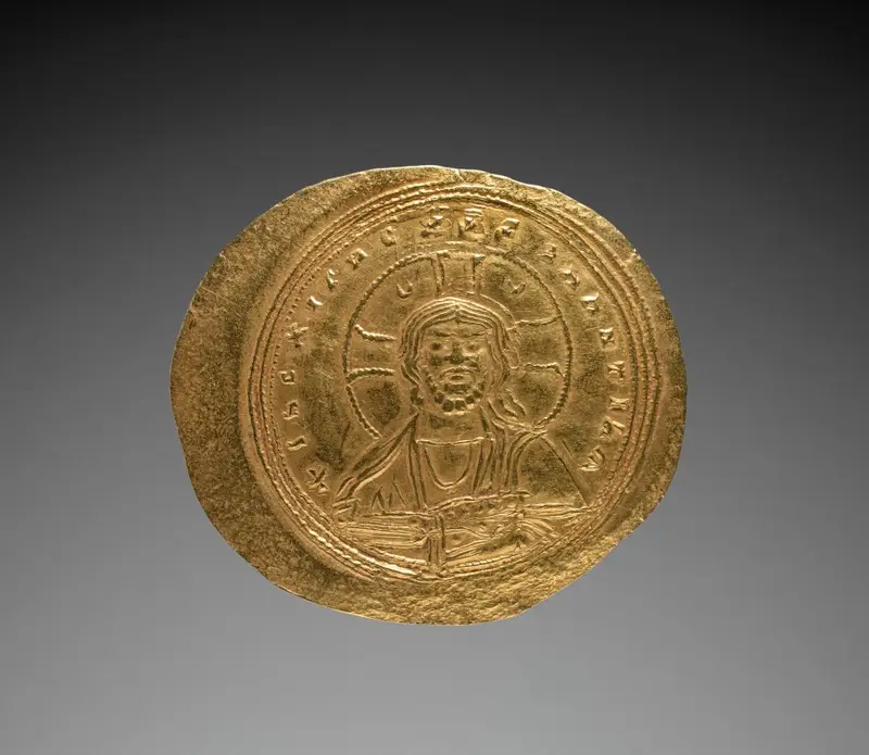 Nomisma with Constantine IX Monomachus (obverse) — تصویر رکورد موزهٔ هنر کلیولند (دسترسی آزاد)