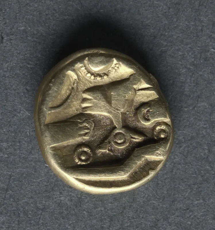 Quarter Stater: Tree-like Trophy on Triad of Ringed Pellets (obverse) — تصویر رکورد موزهٔ هنر کلیولند (دسترسی آزاد)