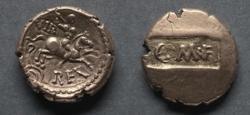 Verica Stater: Sunken Tablet (obverse); Horse and Rider (reverse) — تصویر رکورد موزهٔ هنر کلیولند (دسترسی آزاد)