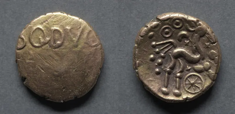 Stater: BODVOC on plain field (obverse); Horse, Wheel, and Crescent (reverse) — تصویر رکورد موزهٔ هنر کلیولند (دسترسی آزاد)