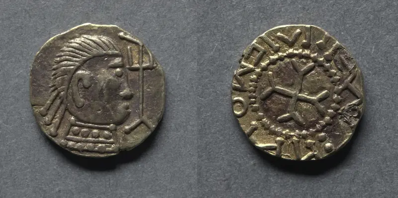 Witmen Tremissis: Bust and Trident (obverse); Cross Fourchée (reverse) — تصویر رکورد موزهٔ هنر کلیولند (دسترسی آزاد)