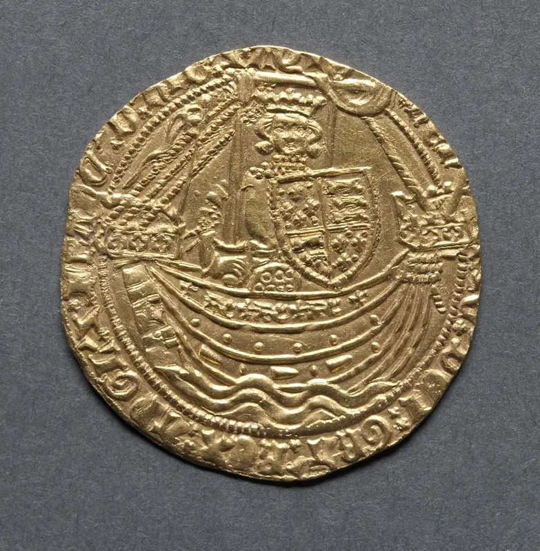 Noble: Henry IV Standing in Ship with Shield of Arms (obverse); Ornamental Cross with Lis Terminals (reverse) — تصویر رکورد موزهٔ هنر کلیولند (دسترسی آزاد)