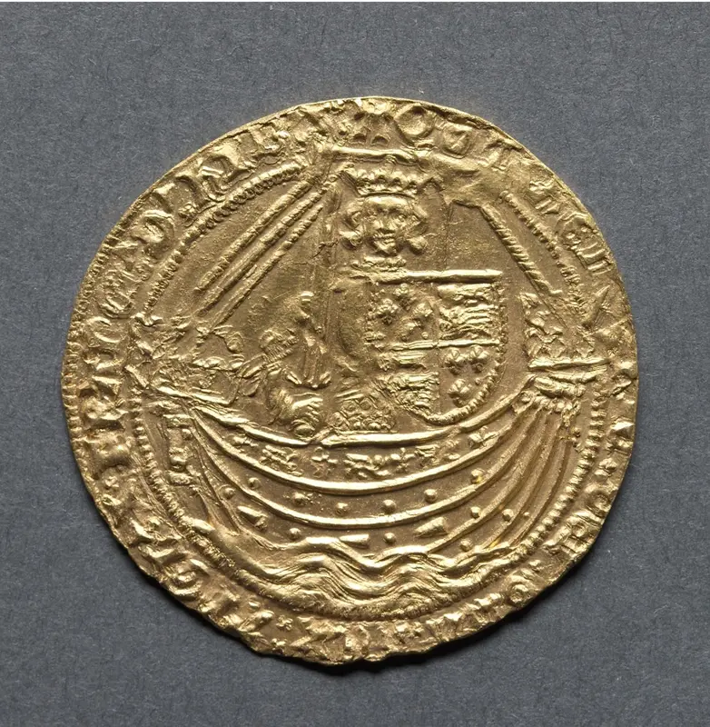 Noble: Henry V in Ship with Shield of Arms (obverse) — تصویر رکورد موزهٔ هنر کلیولند (دسترسی آزاد)