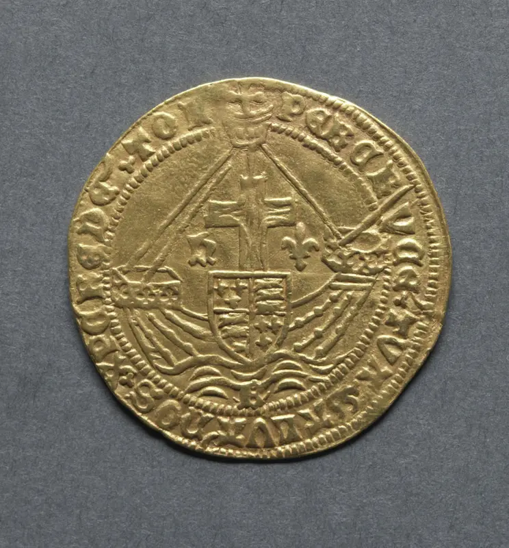 Angel: Ship with Shield of Arms and Cross (reverse) — تصویر رکورد موزهٔ هنر کلیولند (دسترسی آزاد)