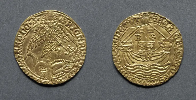Angel: St. George Slaying the Dragon (obverse); Ship with Shield of Arms and Cross (reverse) — تصویر رکورد موزهٔ هنر کلیولند (دسترسی آزاد)