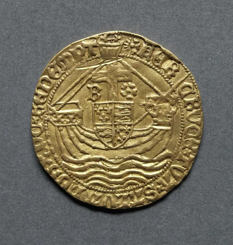 Angel: Ship with Shield of Arms and Cross (reverse) — تصویر رکورد موزهٔ هنر کلیولند (دسترسی آزاد)