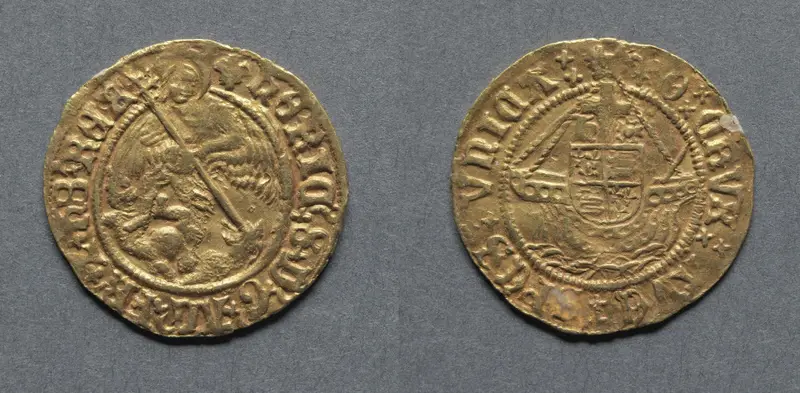 Half Angel: Angel Slaying a Dragon (obverse); Ship with Shield of Arms (reverse) — تصویر رکورد موزهٔ هنر کلیولند (دسترسی آزاد)