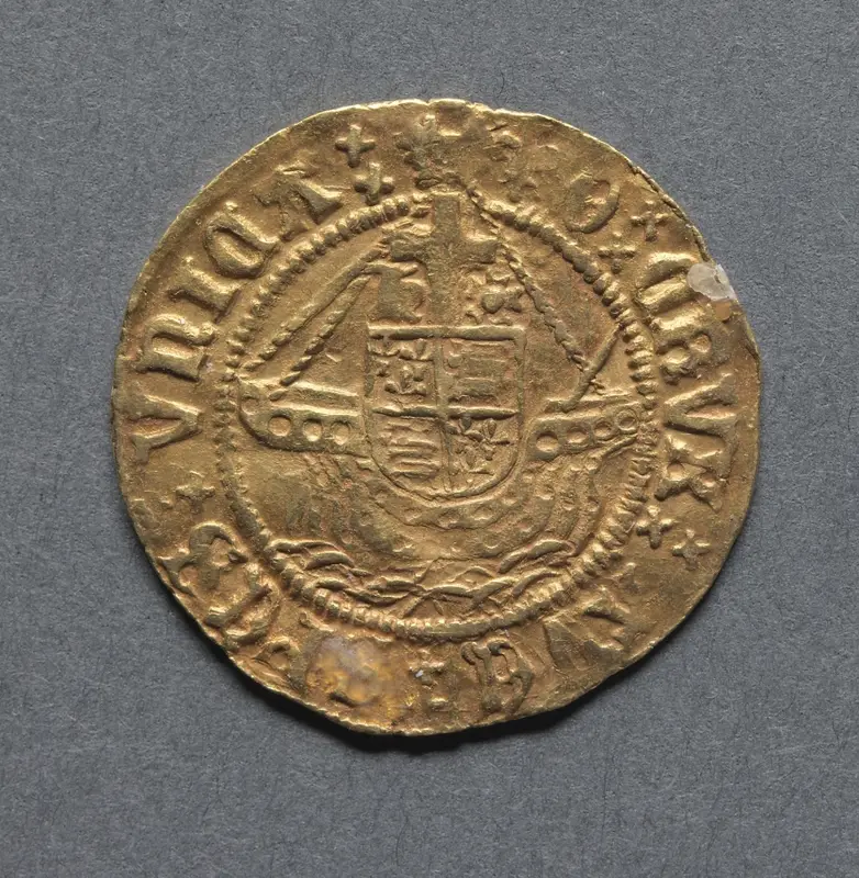 Half Angel: Ship with Shield of Arms (reverse) — تصویر رکورد موزهٔ هنر کلیولند (دسترسی آزاد)