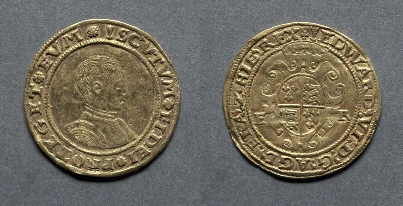 Half Sovereign: Edward VI (obverse); Crowned Royal Arms (reverse) — تصویر رکورد موزهٔ هنر کلیولند (دسترسی آزاد)