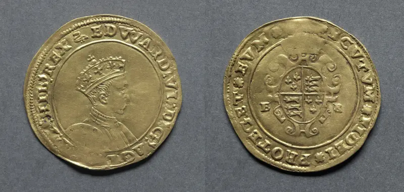 Half Sovereign: Edward VI (obverse); Crowned Royal Arms — تصویر رکورد موزهٔ هنر کلیولند (دسترسی آزاد)