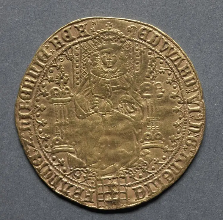 Sovereign of Thirty Shillings: Edward VI Enthroned (obverse) — تصویر رکورد موزهٔ هنر کلیولند (دسترسی آزاد)