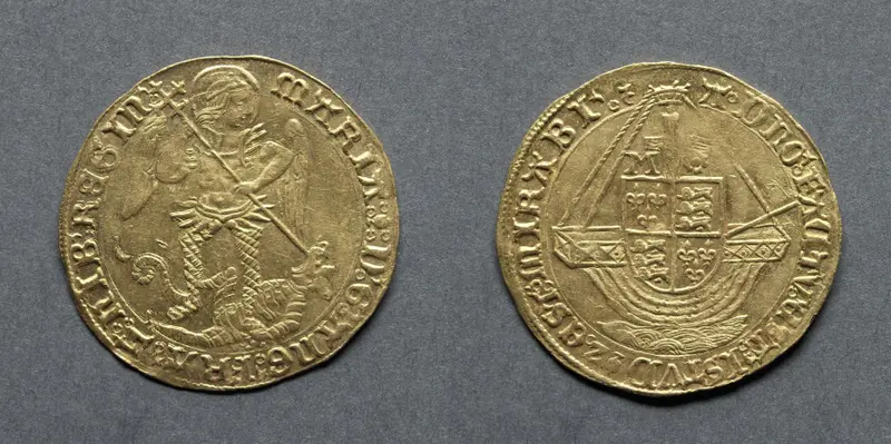 Angel: An Angel Slaying a Dragon (obverse); Ship with Shield of Arms (reverse) — تصویر رکورد موزهٔ هنر کلیولند (دسترسی آزاد)