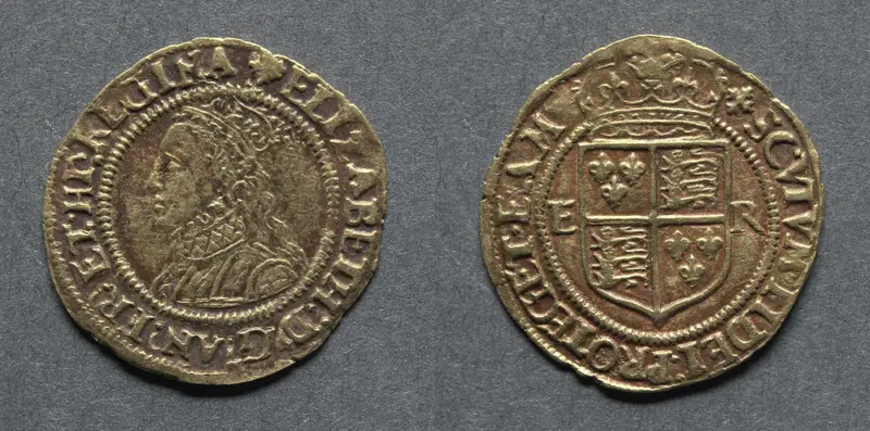 Halfcrown: Elizabeth I (obverse); Crowned Shield of Arms (reverse) — تصویر رکورد موزهٔ هنر کلیولند (دسترسی آزاد)