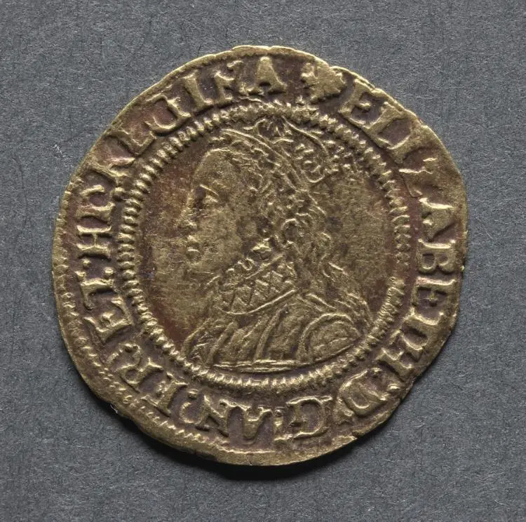 Halfcrown: Elizabeth I (obverse) — تصویر رکورد موزهٔ هنر کلیولند (دسترسی آزاد)
