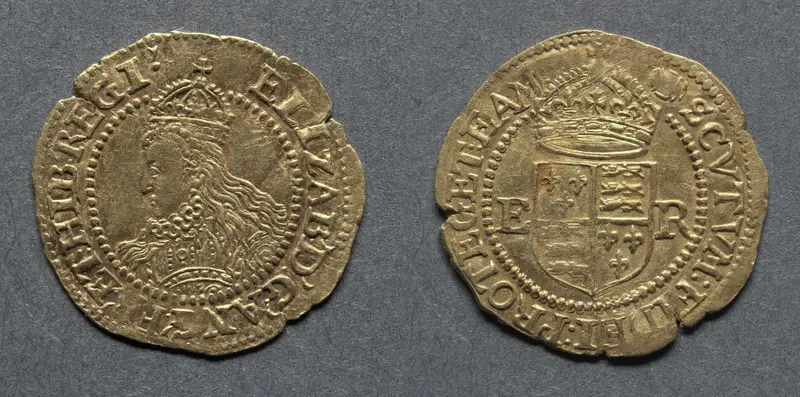 Halfcrown: Elizabeth I (obverse); Crowned Shield of Arms (reverse) — تصویر رکورد موزهٔ هنر کلیولند (دسترسی آزاد)