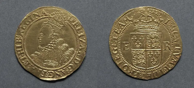 Half Pound: Elizabeth I (obverse); Crowned Shield of Arms (reverse) — تصویر رکورد موزهٔ هنر کلیولند (دسترسی آزاد)