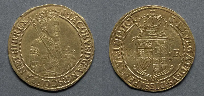 Sovereign: James I (obverse); Crowned Shield (reverse) — تصویر رکورد موزهٔ هنر کلیولند (دسترسی آزاد)