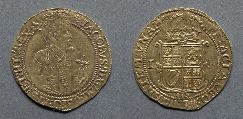 Unite: James I (obverse); Shield of Arms (reverse) — تصویر رکورد موزهٔ هنر کلیولند (دسترسی آزاد)