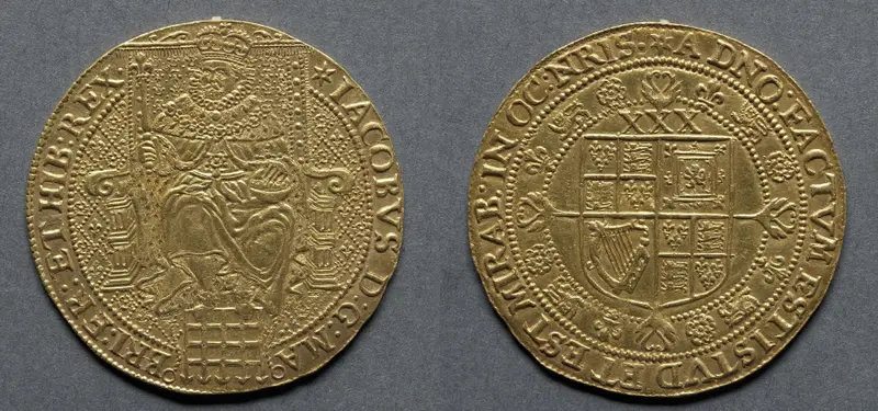 Rose Ryal: James I (obverse); Shield of Arms (reverse) — تصویر رکورد موزهٔ هنر کلیولند (دسترسی آزاد)