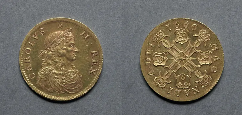 Broad: Charles II (obverse); Shields (reverse) — تصویر رکورد موزهٔ هنر کلیولند (دسترسی آزاد)