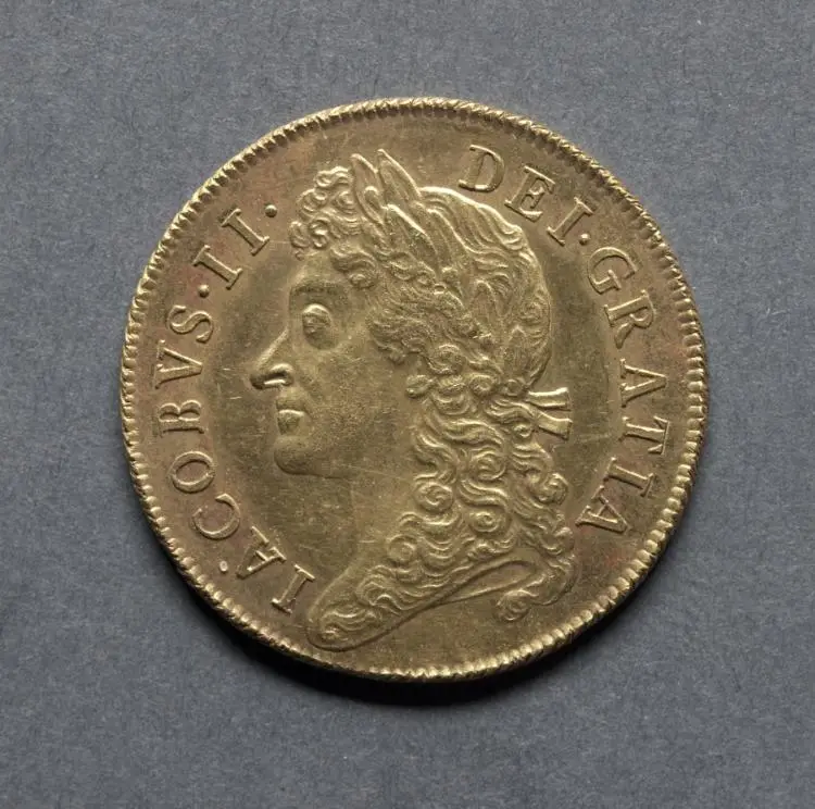Two Guineas: James II (obverse) — تصویر رکورد موزهٔ هنر کلیولند (دسترسی آزاد)