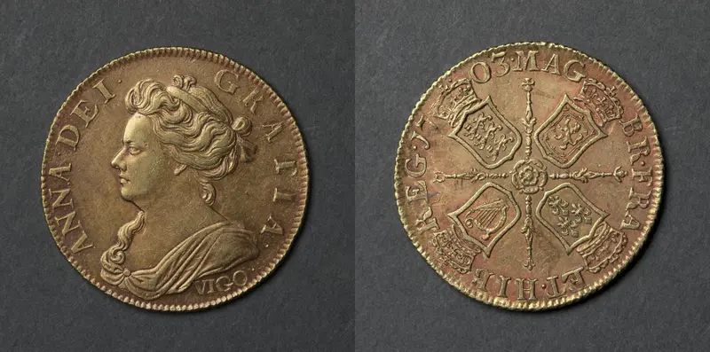Guinea: Anne (obverse); Shields and rose (reverse) — تصویر رکورد موزهٔ هنر کلیولند (دسترسی آزاد)