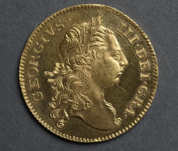 Two Guinea Piece: George III (obverse) — تصویر رکورد موزهٔ هنر کلیولند (دسترسی آزاد)