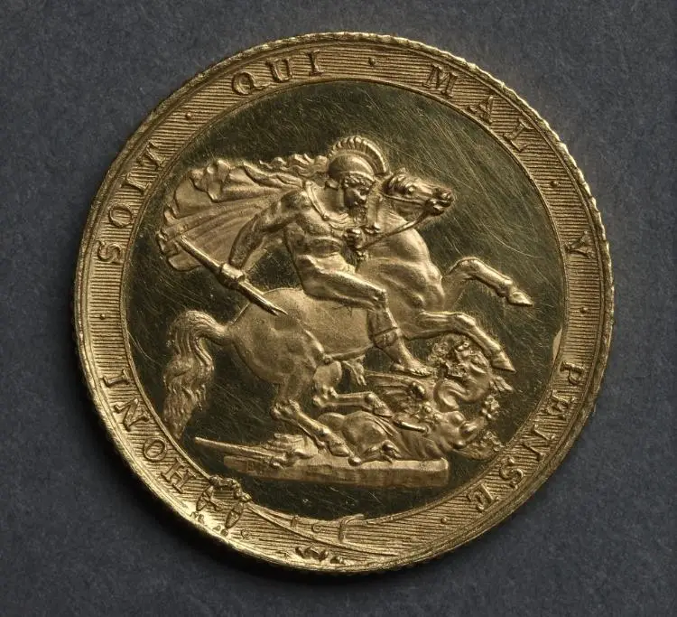 Sovereign: St. George Slaying the Dragon, within the Garter of the Order (reverse) — تصویر رکورد موزهٔ هنر کلیولند (دسترسی آزاد)