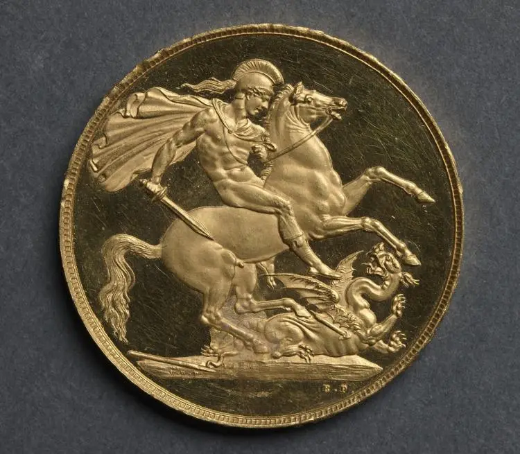 Two Pound Piece: St. George and the Dragon (reverse) — تصویر رکورد موزهٔ هنر کلیولند (دسترسی آزاد)