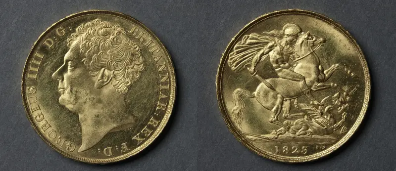 Two Pound Piece: George IV (obverse); St. George and the Dragon (reverse) — تصویر رکورد موزهٔ هنر کلیولند (دسترسی آزاد)