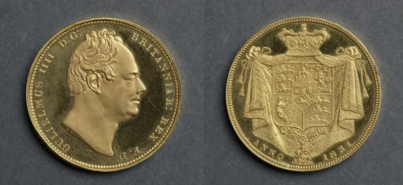 Two Pound Piece: George IV (obverse); Shield of Arms (reverse) — تصویر رکورد موزهٔ هنر کلیولند (دسترسی آزاد)