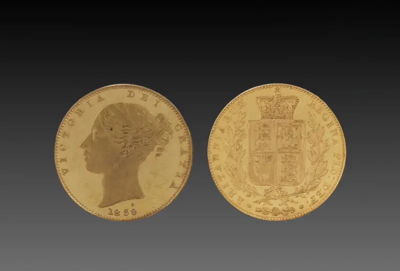 Sovereign: Victoria (obverse); Shield of Arms (reverse) — تصویر رکورد موزهٔ هنر کلیولند (دسترسی آزاد)