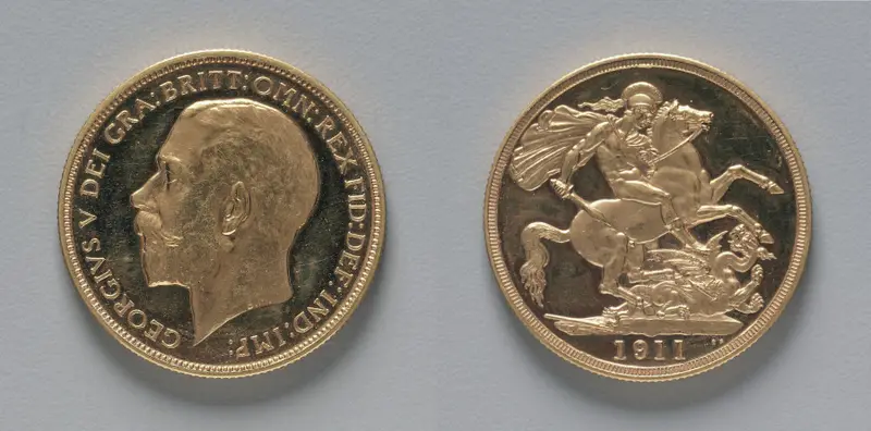 Two Pound Piece: George V (obverse); St. George and the Dragon (reverse) — تصویر رکورد موزهٔ هنر کلیولند (دسترسی آزاد)