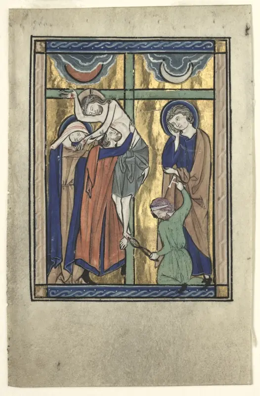 Miniature Excised from the "Potocki Psalter": The Deposition — تصویر رکورد موزهٔ هنر کلیولند (دسترسی آزاد)