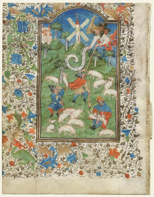 Annunciation to the Shepherds: Leaf from a Book of Hours (1 of 6 Excised Leaves) — تصویر رکورد موزهٔ هنر کلیولند (دسترسی آزاد)