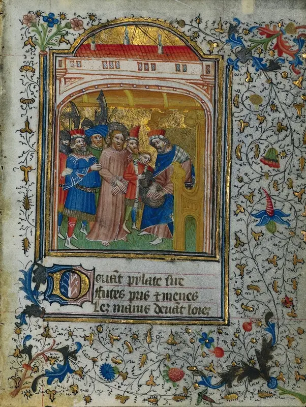 Christ before Pilate: Leaf from a Book of Hours (2 of 6 Excised Leaves) — تصویر رکورد موزهٔ هنر کلیولند (دسترسی آزاد)