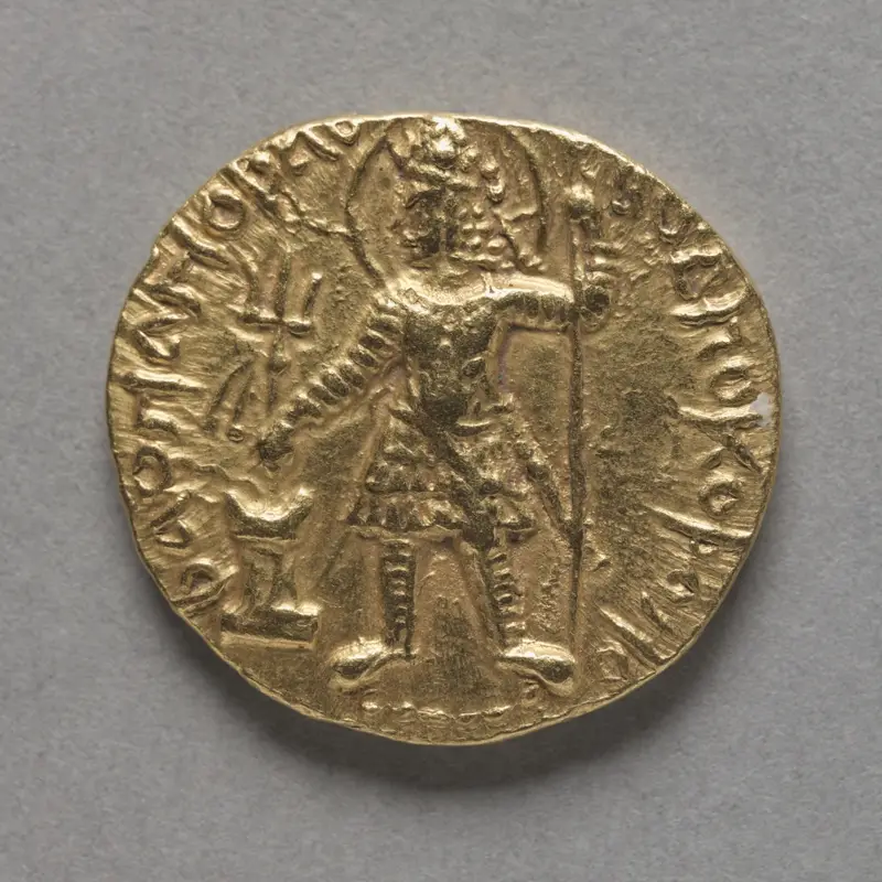 Coin of Kushan King Vasudeva I (obverse) — تصویر رکورد موزهٔ هنر کلیولند (دسترسی آزاد)