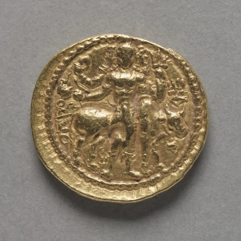 Coin of Kushan King Vasudeva I (reverse) — تصویر رکورد موزهٔ هنر کلیولند (دسترسی آزاد)