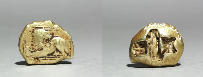 Stater: Lion (obverse); Incuse Punches (reverse) — تصویر رکورد موزهٔ هنر کلیولند (دسترسی آزاد)