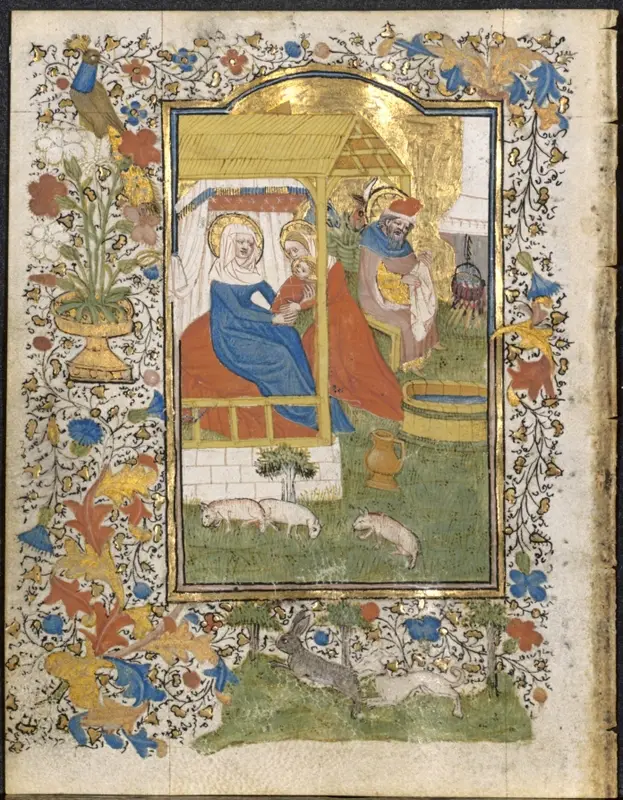 The Nativity: Leaf from a Book of Hours (3 of 6 Excised Leaves) — تصویر رکورد موزهٔ هنر کلیولند (دسترسی آزاد)