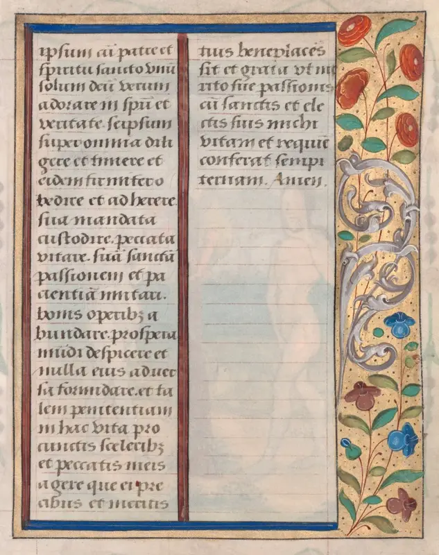 Leaf from a Book of Hours: Text with Illustrated Border (verso) — تصویر رکورد موزهٔ هنر کلیولند (دسترسی آزاد)