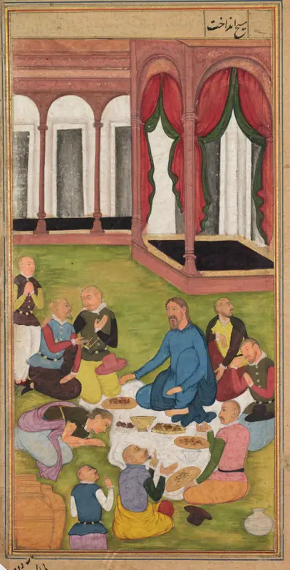 Mary Magdalene Presents Ointment to Jesus (folio 102 verso), from a Mirror of Holiness (Mir’at al-quds) of Father Jerome Xavier — تصویر رکورد موزهٔ هنر کلیولند (دسترسی آزاد)